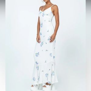 Princess Polly Sing Along Maxi Dress White and Blue NWT